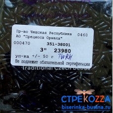 23980 Стеклярус чешский, 3", TwRH  черный, крученый, 50гр